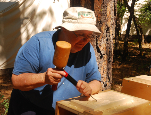 Woodcarving Student with Hammer